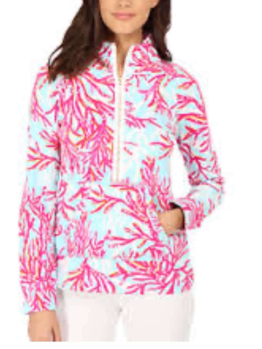 Lilly Pulitzer Skipper Popover vibrant pink and blue "Coral Reef" size small